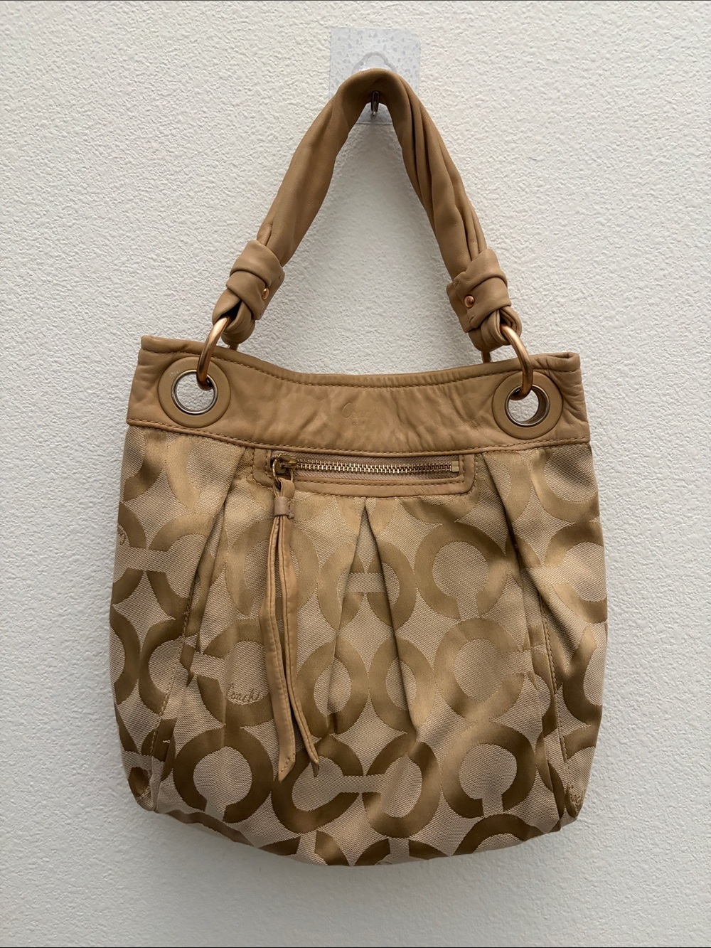 Vintage Y2K Coach Parker Signature Canvas Shoulder Bag in Tan